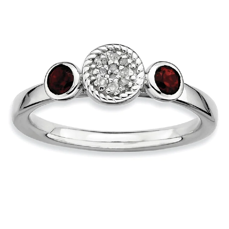 Sterling Silver Stackable Garnet and Diamond Ring