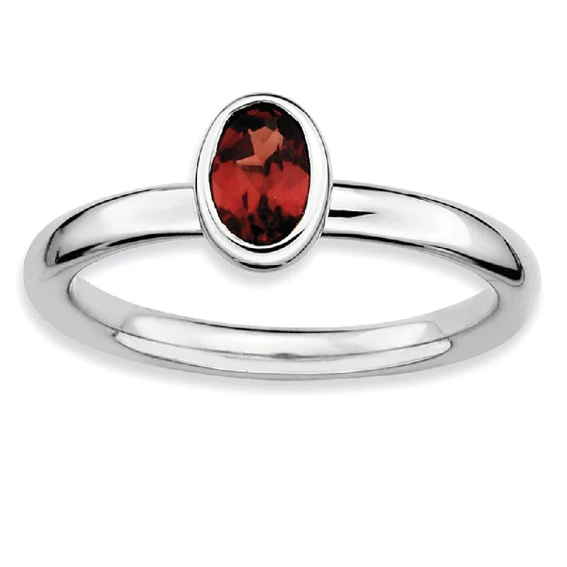 Sterling Silver Stackable Garnet Solitaire Low Profile Ring