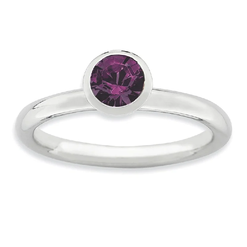 Sterling Silver with a 5mm Purple Crystal High Profile Ring