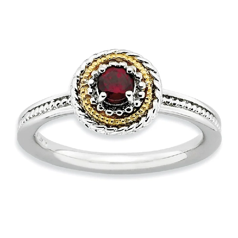 Sterling Silver14k Yellow Gold PlateGarnet Stackable 9mm Round Ring