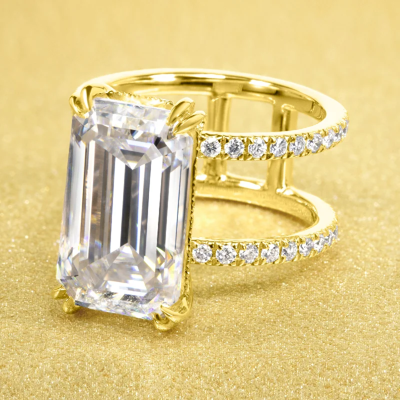 The Alessandra, 10ct Elongated Emerald-cut Double Band Hidden Halo Ring