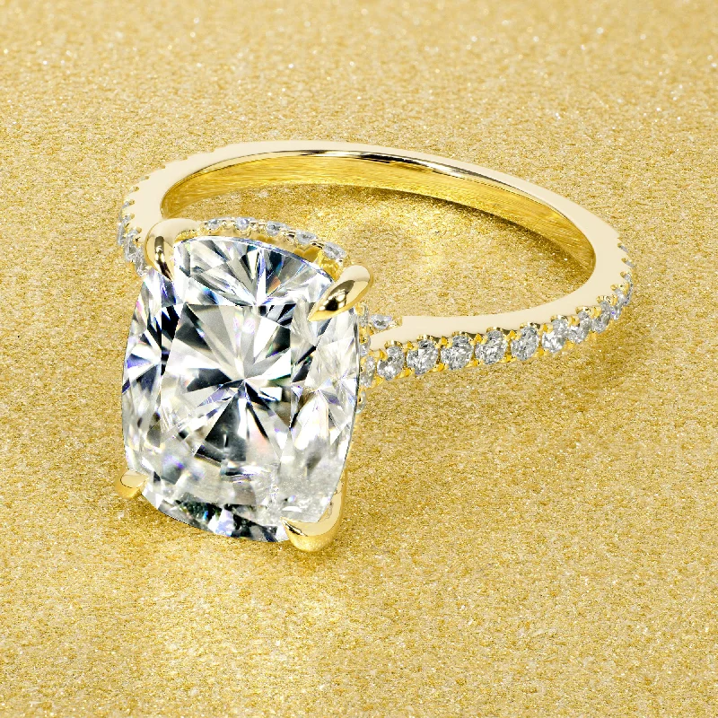 The Emilia, 5.5ct Elongated Cushion-cut Cathedral Hidden Halo Ring