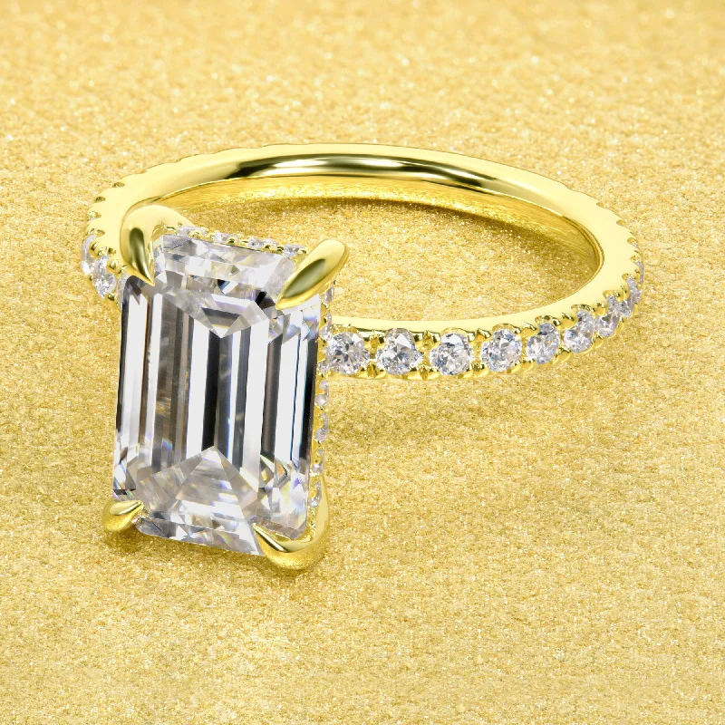 The Selina, 3ct Elongated Emerald-cut Hidden Halo Ring