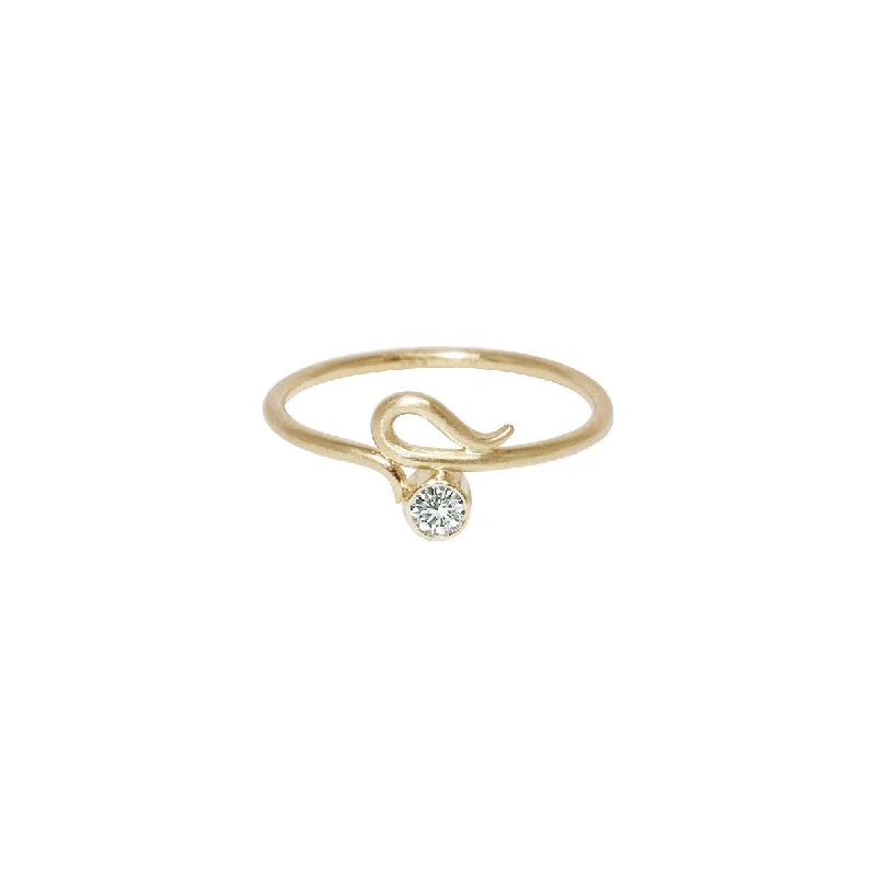 Serpentine 14K Gold Ring w. Diamond