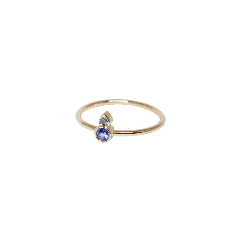 Tears 14K Gold Ring w. Diamond & Sapphire