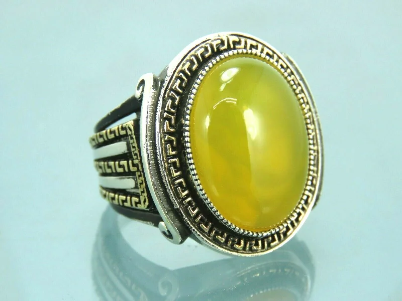 Turkish Handmade Jewelry 925 Sterling Silver Agate Stone Mens Rings