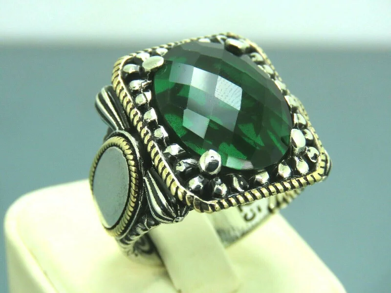 Turkish Handmade Jewelry 925 Sterling Silver Emerald Stone Mens Rings