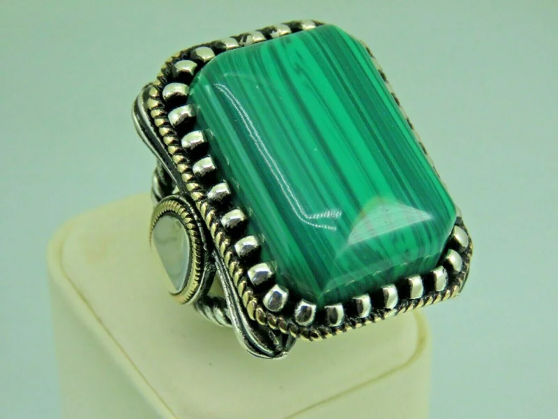 Turkish Handmade Jewelry 925 Sterling Silver Malachite Stone Men's Rings