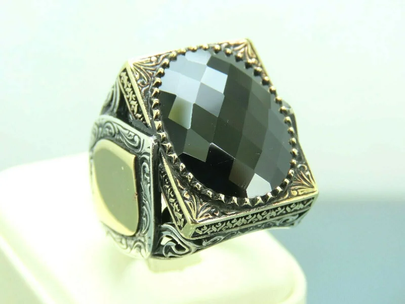 Turkish Handmade Jewelry 925 Sterling Silver Onyx Stone Mens Rings