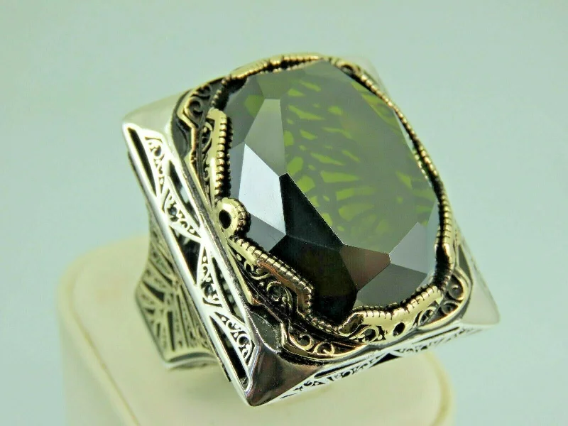 Turkish Handmade Jewelry 925 Sterling Silver Peridot Stone Mens Rings