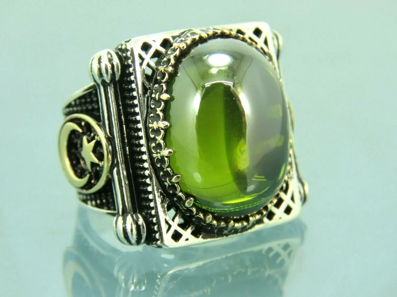 Turkish Handmade Jewelry 925 Sterling Silver Peridot Stone Men's Rings