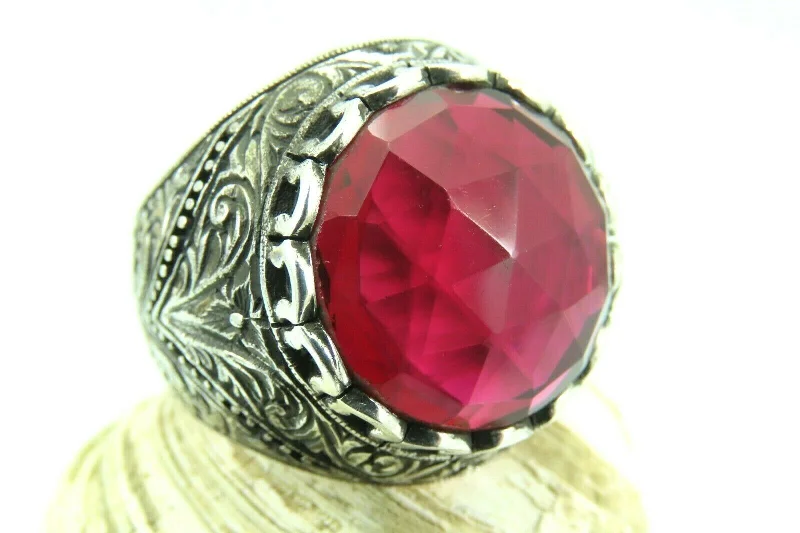 Turkish Handmade Jewelry 925 Sterling Silver Ruby Stone Mens Rings