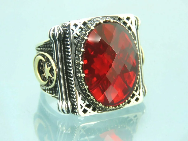 Turkish Handmade Jewelry 925 Sterling Silver Ruby Stone Mens Rings