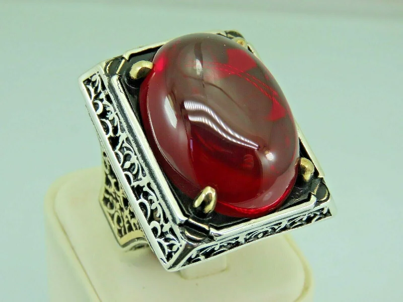 Turkish Handmade Jewelry 925 Sterling Silver Ruby Stone Mens Rings