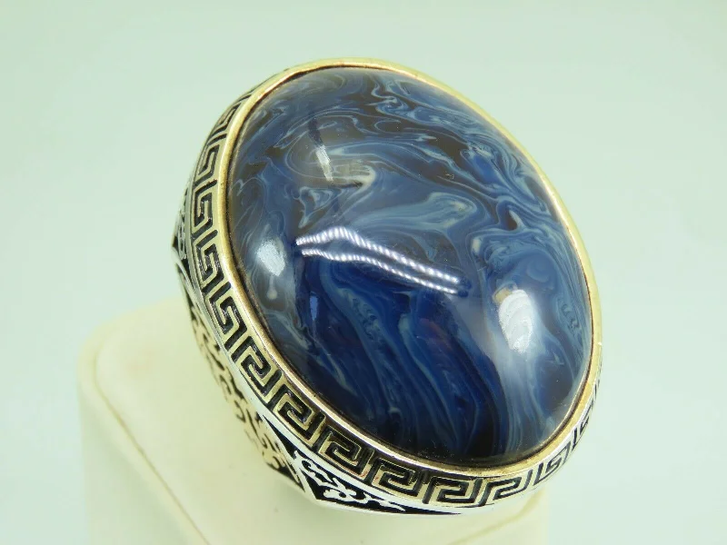 Turkish Handmade Jewelry 925 Sterling Silver Agate Stone Mens Rings