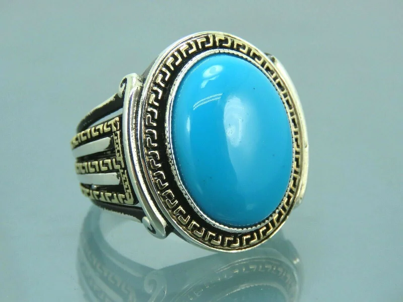 Turkish Handmade Jewelry 925 Sterling Silver Turquoise Stone Mens Rings