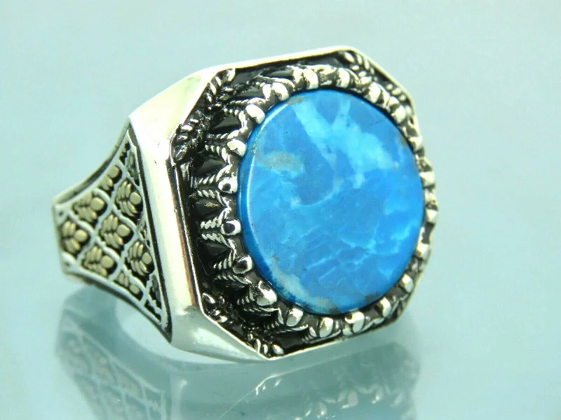 Turkish Handmade Jewelry 925 Sterling Silver Turquoise Stone Mens Rings