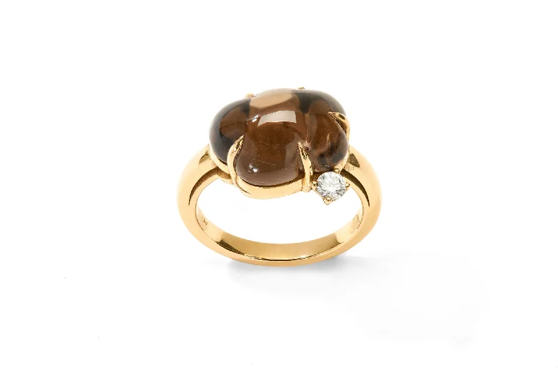 Cloud 18K Gold Ring w. Smokey Quartz & Diamond