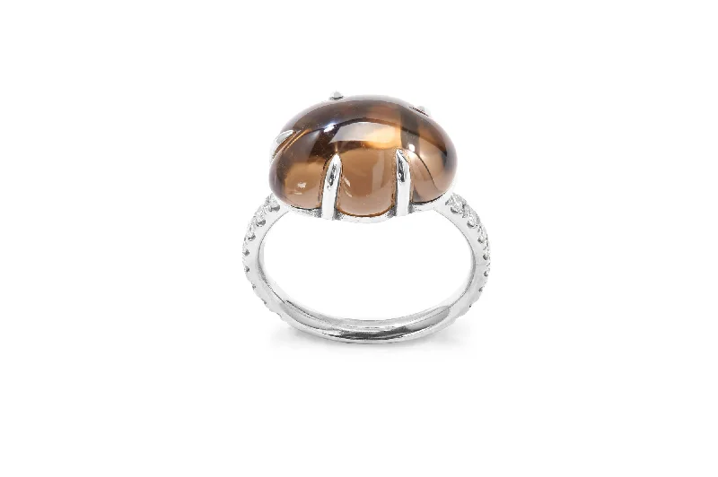 Cloud Pavé 18K Whitegold Ring w. Smokey Quartz & Diamonds