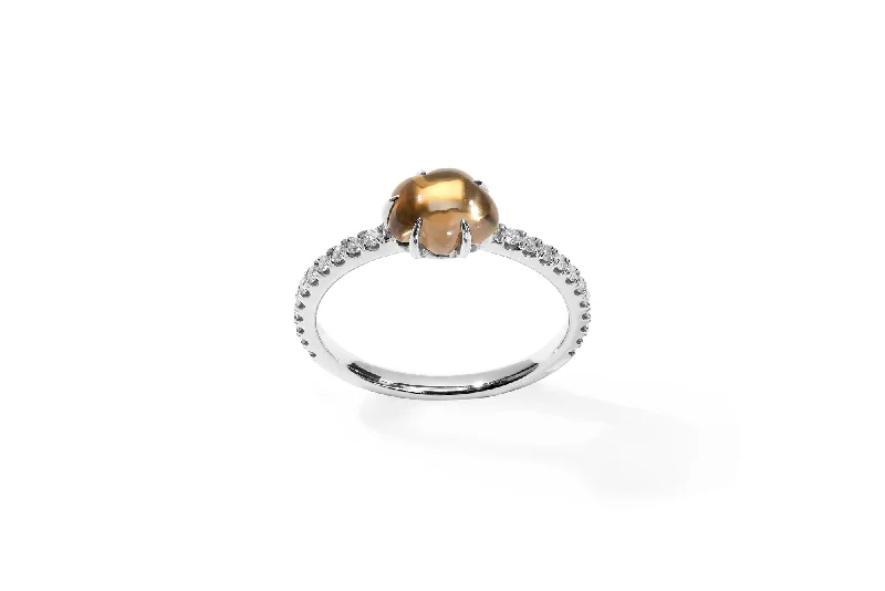 Mid Cloud Pavé 18K Whitegold Ring w. Smokey Quartz & Diamonds