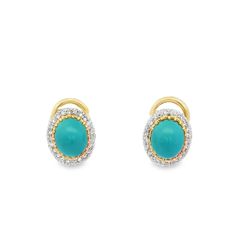 Vintage Turquoise and Diamond Clip-on Earrings in Yellow Gold