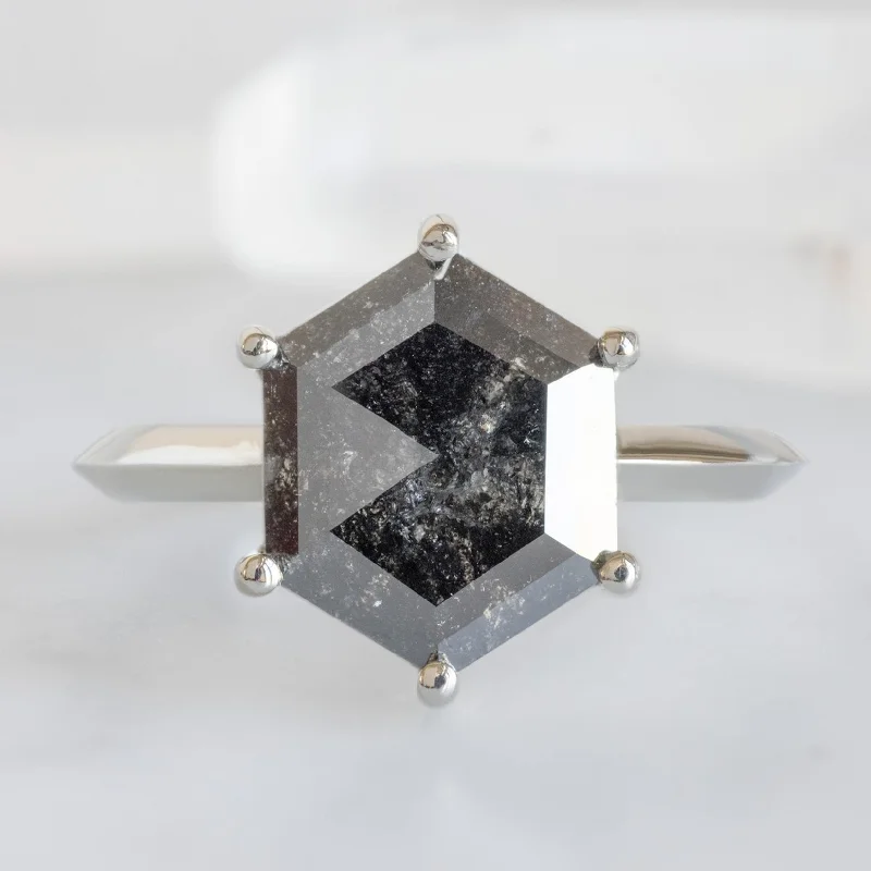 The Bryn Ring | 2.19ct Hexagon Black Diamond in 14K White Gold