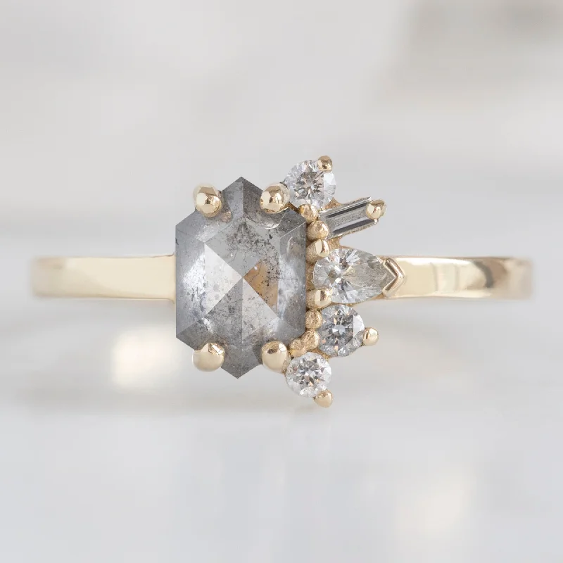 The Cluster Ring | 0.54ct Hexagon Salt and Pepper Diamond in 14K Yellow Gold