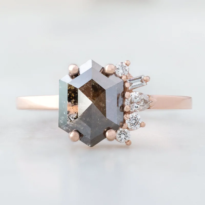 The Cluster Ring | 1.49ct Hexagon Black Diamond in 14K Rose Gold