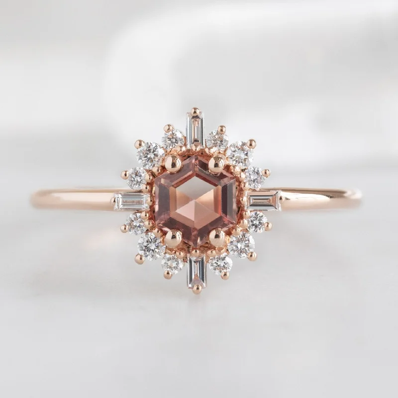 The Compass Ring | 0.37ct Hexagon Sunstone in 14K Rose Gold