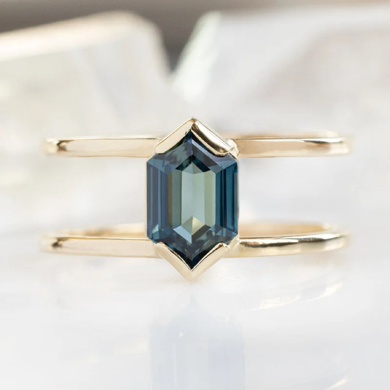 The Poppy Ring | 1.24ct Hexagon Blue Sapphire in 14K Yellow Gold