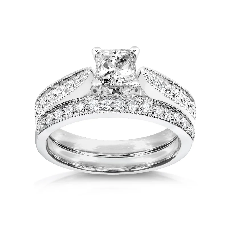 Breathtaking Jewelry, Breathtaking Prices 1/2ct Princess Diamond Milgrain Pave Bridal Set - 4/5ct TDW