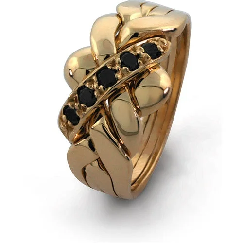 14K Gold 4 Band BLACK DIAMOND Puzzle Ring 4B141BD