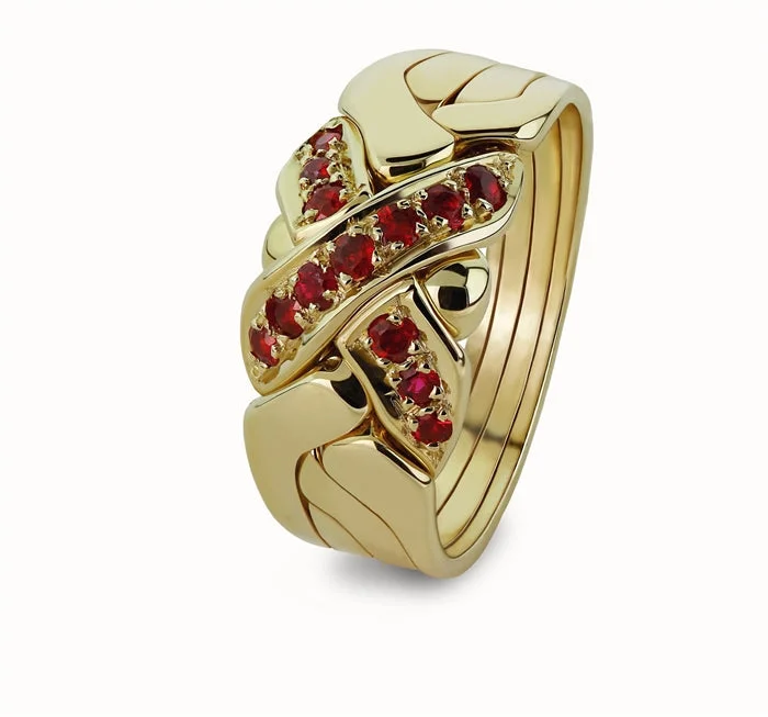 14K Gold 4 Band Ruby Puzzle Ring 4B13R