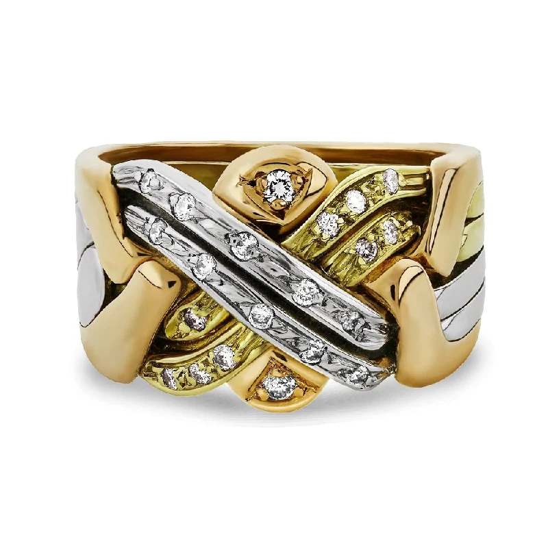 14K Gold 6 Band Tricolor Diamond Puzzle Ring 6BSENA-3C