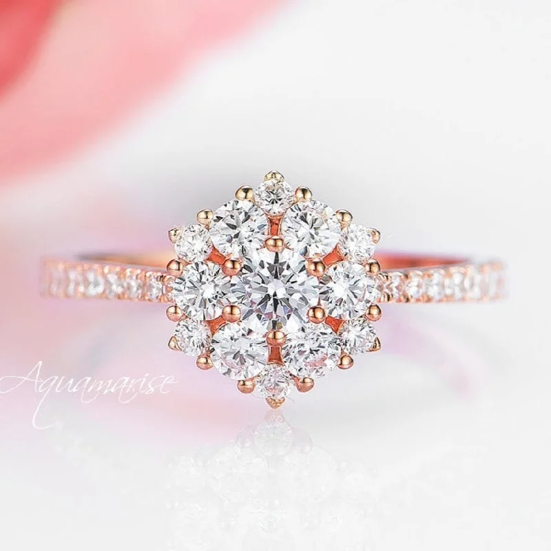 Snowflake Engagement ring- 14K Solid Rose Gold