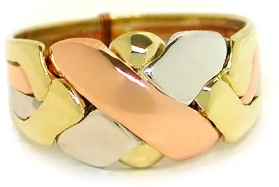 14K Tri Gold 4 Band LARGE X Puzzle Ring 4BX3