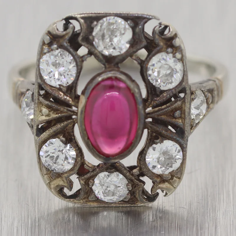 Elegant Jewelry Pieces At Unbelievable Prices 1890's Antique Victorian 14k White Gold Ruby & Diamond 1.30ctw Ring