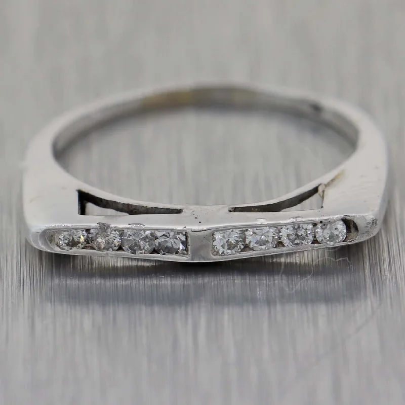 Jewelry Clearance Sale – Final Reductions 1930s Antique Art Deco 14k White Gold .10ctw Diamond 2mm Stackable Band Ring