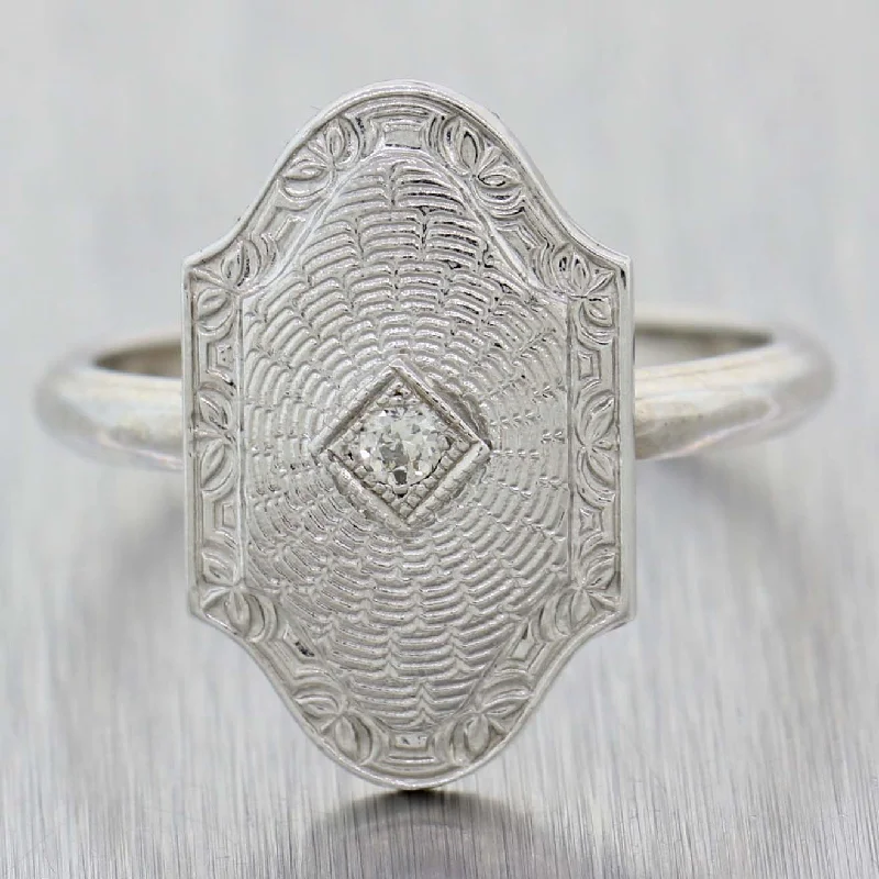 The Perfect Jewelry Piece At The Perfect Price 1930s Antique Art Deco Estate 14k White Gold .04ctw Diamond Cocktail Ring