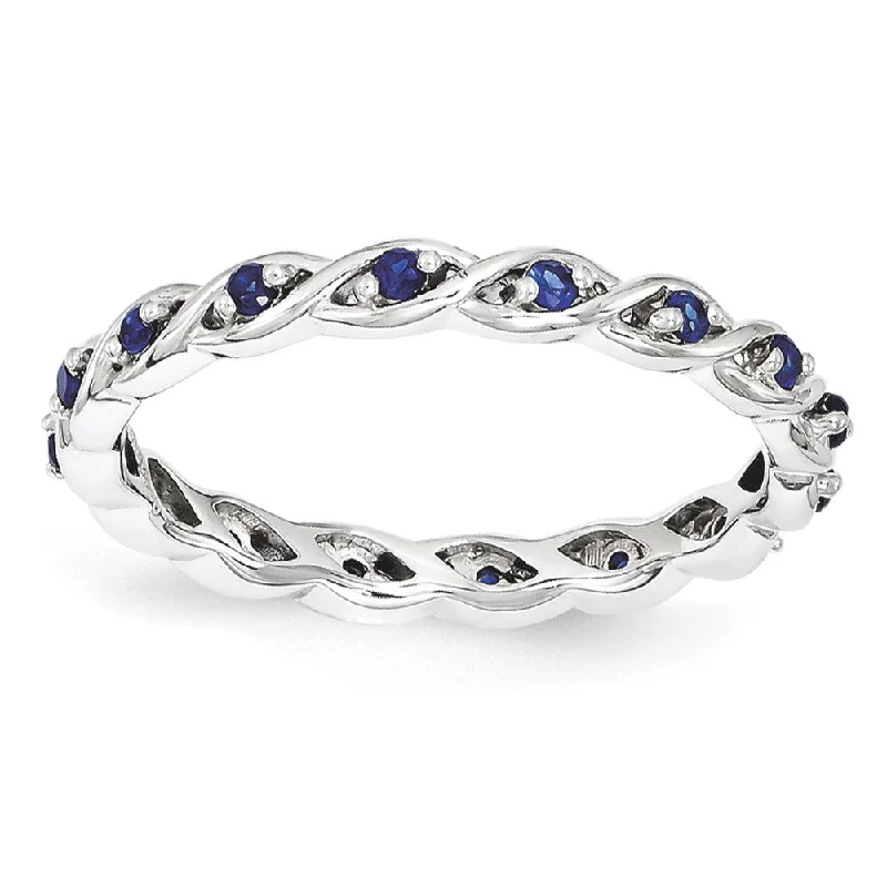 2.5mm Rhodium Sterling Silver Stackable Created Sapphire Twist Band