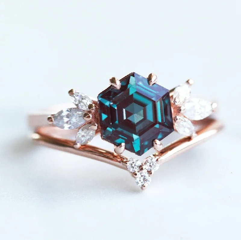 Fashion-Forward Jewelry At Incredible Prices Hexagon Alexandrite Engagement Ring Set