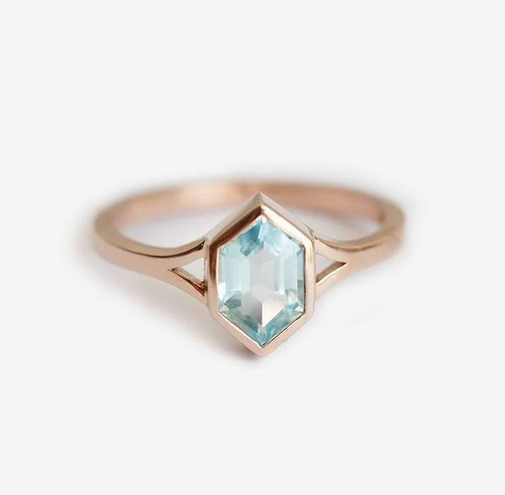 Aquamarine Engagement Ring, Hexagon Aquamarine Ring