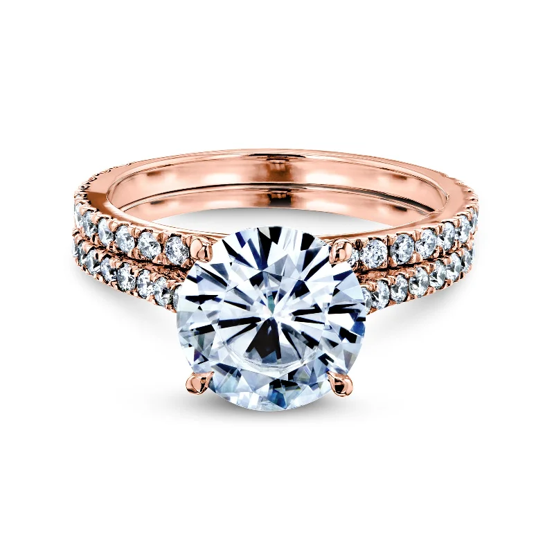 Versatile Layering Jewelry For Effortless Chic Basket Cathedral 9mm Moissanite and Diamond Rings 14k Rose Gold