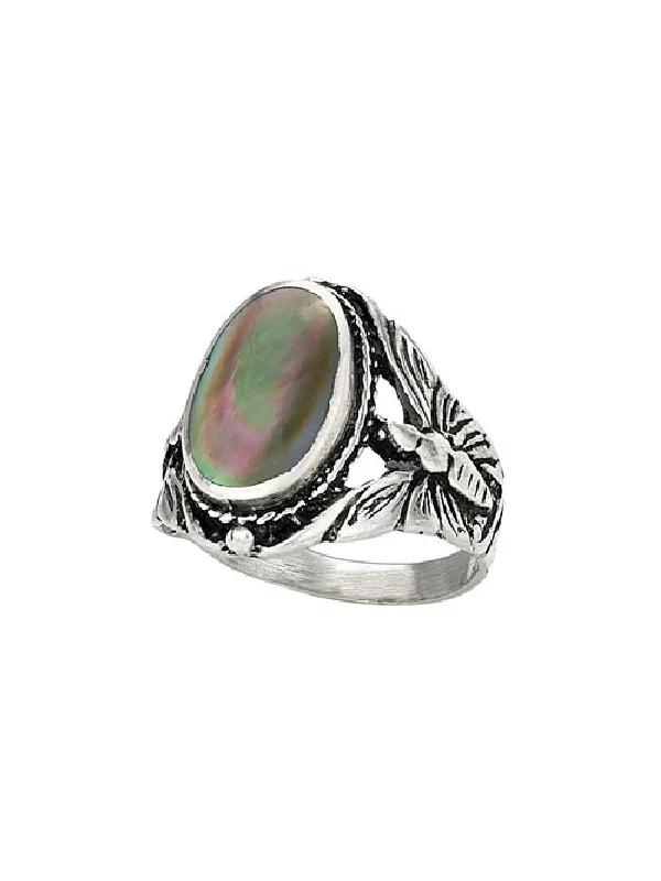 Black Mother of Pearl Butterfly Ring