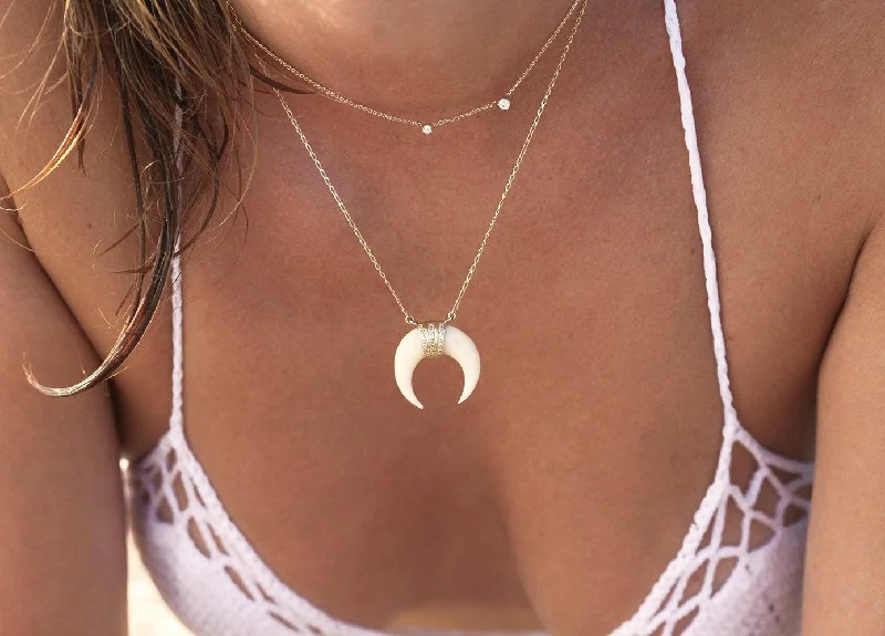 Premium Diamond Jewelry For Unforgettable Moments Bohemian Moon Necklace, White Horn Gold Moon Necklace