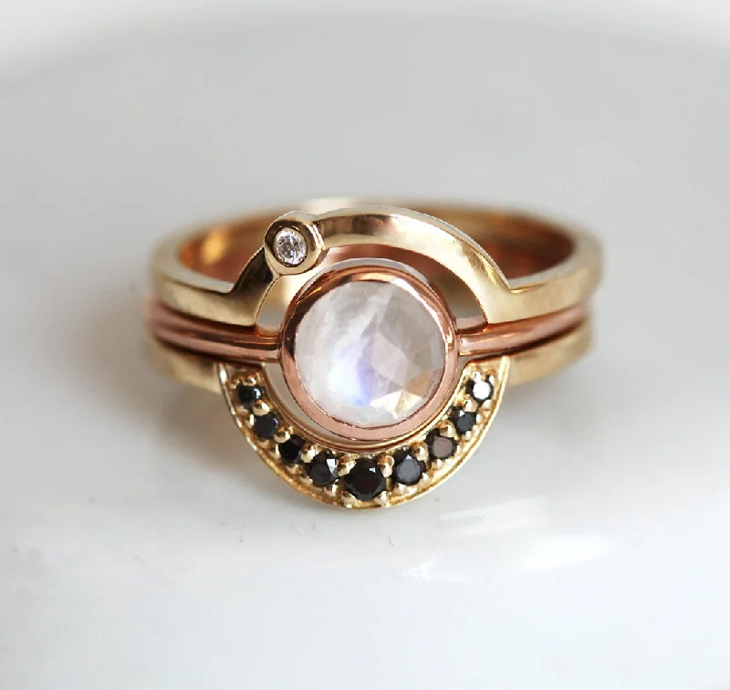 Jewelry Clearance – Final Chance To Save Big Bohemian Moonstone Ring Set, Moon Ring Set