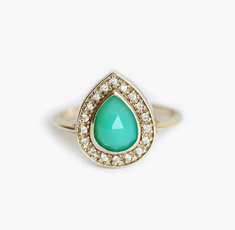 Everyday Jewelry Essentials Now On Sale Chrysoprase Ring, Halo Diamond Ring