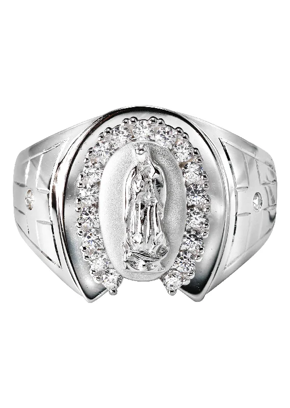 Mens Silver CZ Virgin Mary Ring | Appx 6.3 Grams