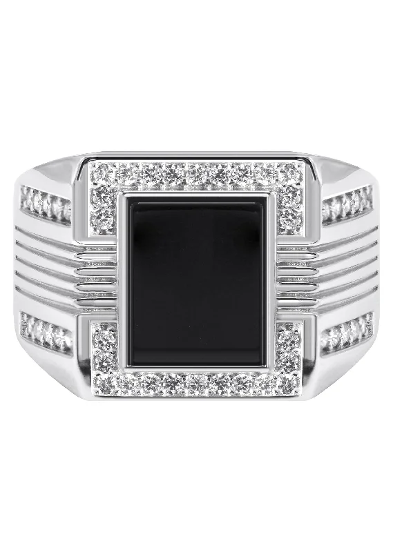 Mens Silver CZ Onyx Pinky Ring | Appx 7.5 Grams