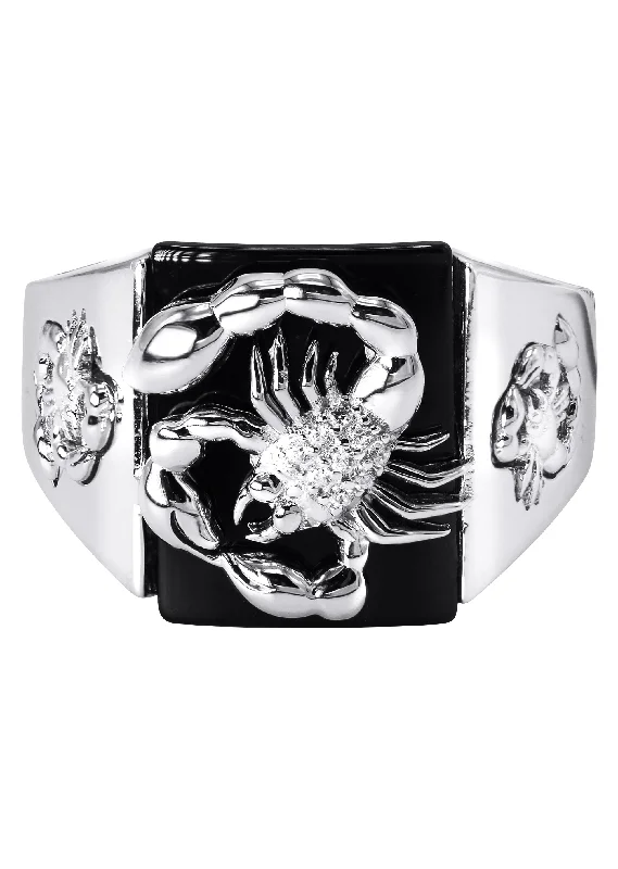 Mens Silver Onyx Scorpion Ring | Appx 8.2 Grams